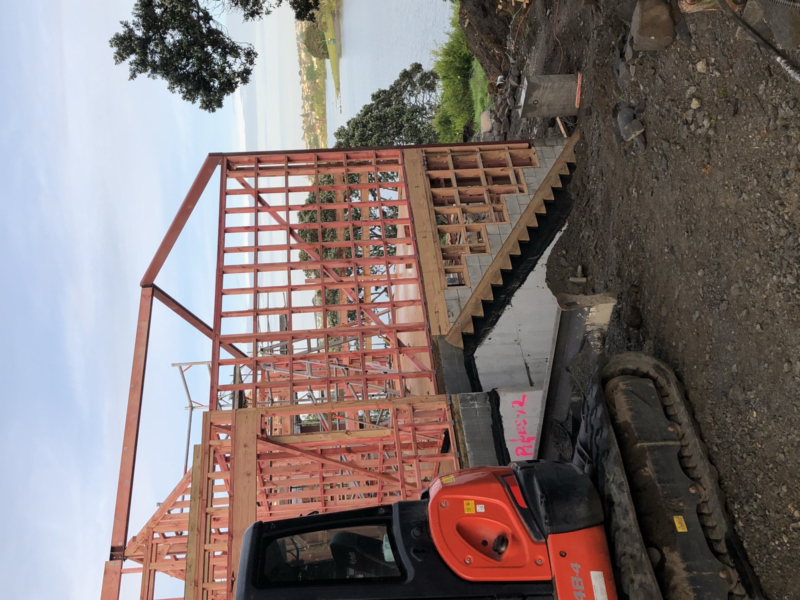 Framing stage with lake view
